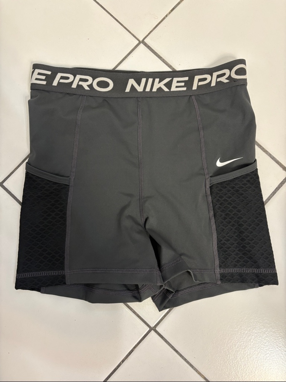 Nike Gray and Black Pro Compression Shorts with Side Mesh Pockets